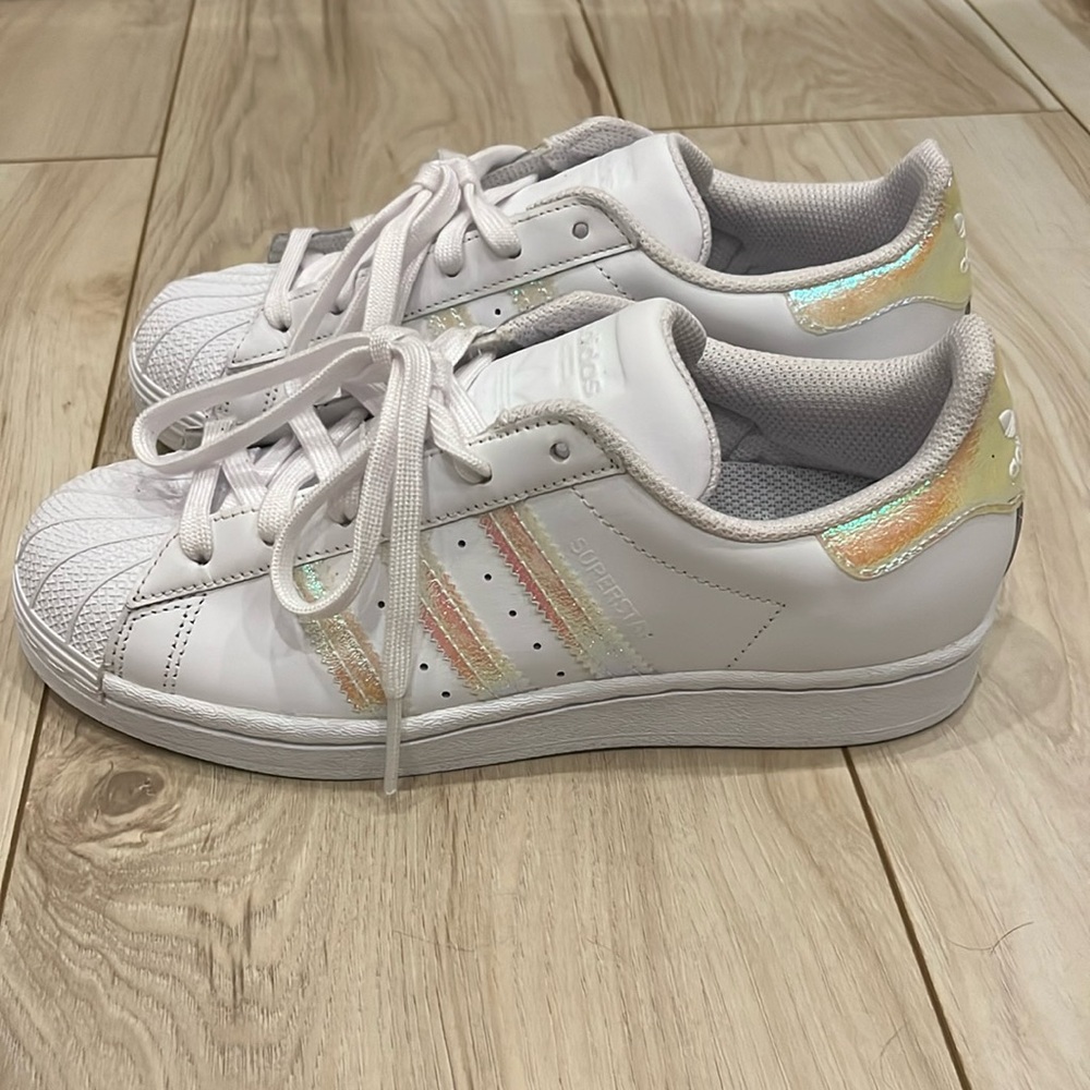 Adidas white iridescent sneakers